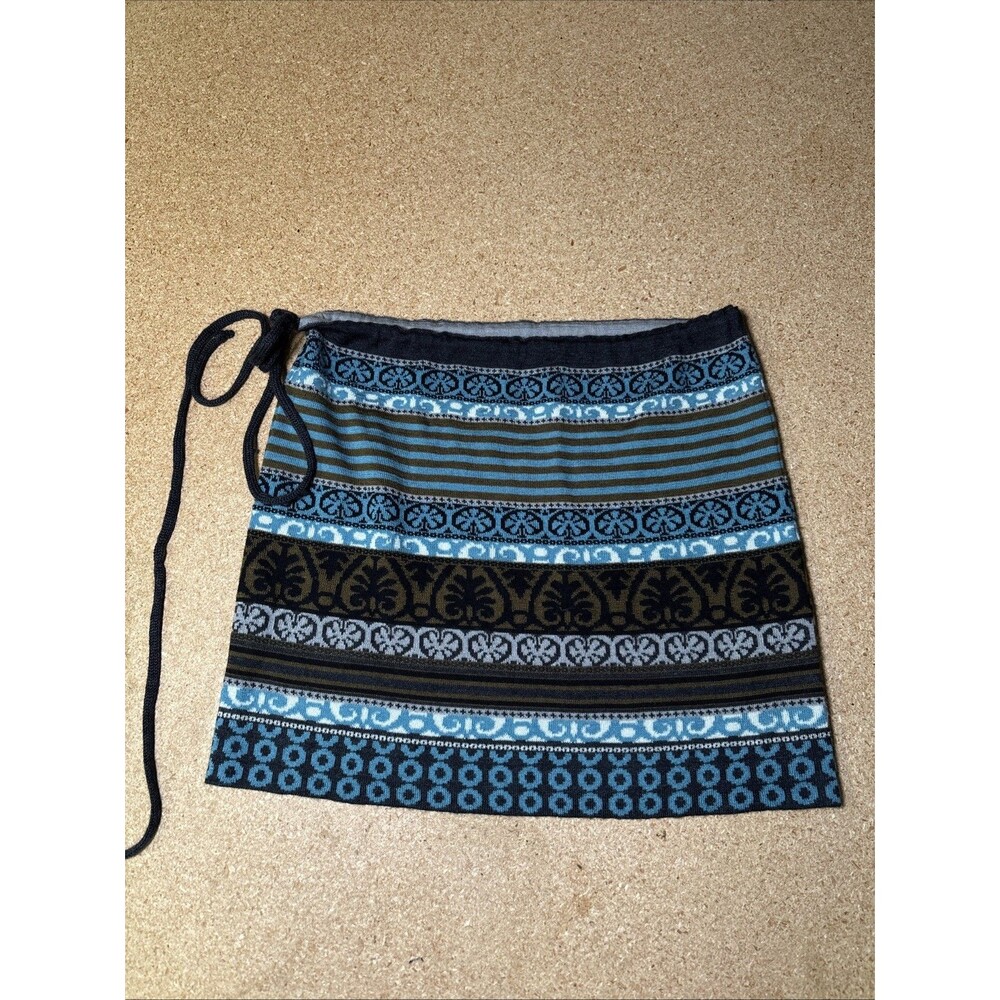 Icelandic Design Fair Isle Knit Wool Blend Skirt Tie Waist Size M E3